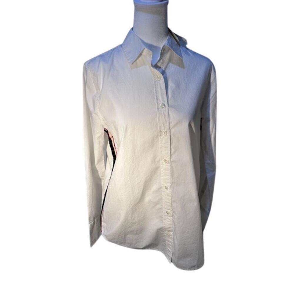 NWT J.Crew Sequin Side‑Stripe Button‑Down Shirt Women’s 6 Cotton White Sparkle